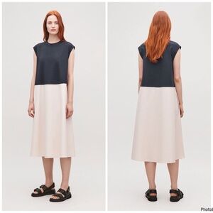 COS Sleeveless Woven-Panel Dress Size Large Black Cream